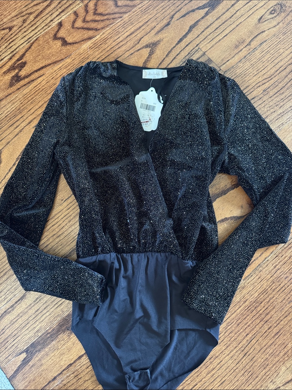 ALTARD STATE NWT Sparkle Black Long-Sleeve V-Neck Bodysuit Size XS